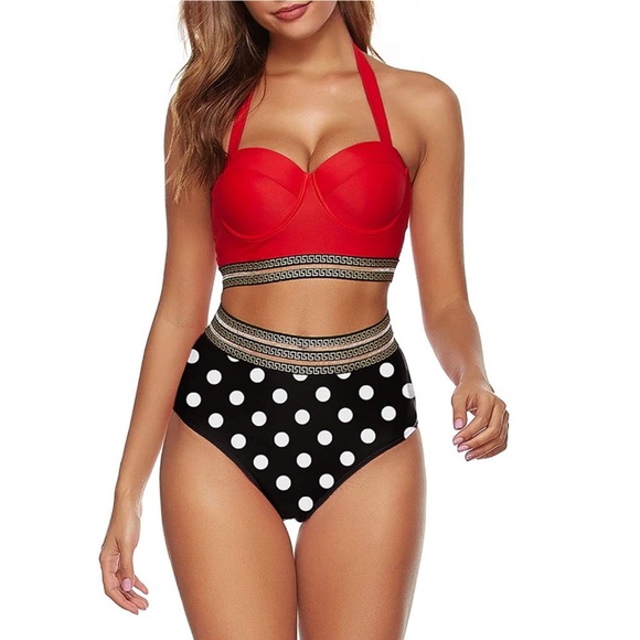 Halter Two Piece Bikini Set High Waist Swimsuit - Picture 1 of 6